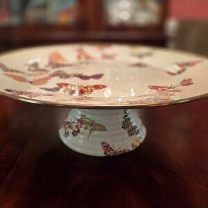MACKENZIE CHILDS Butterfly Garden Enamelware Pedestal Cake Stand